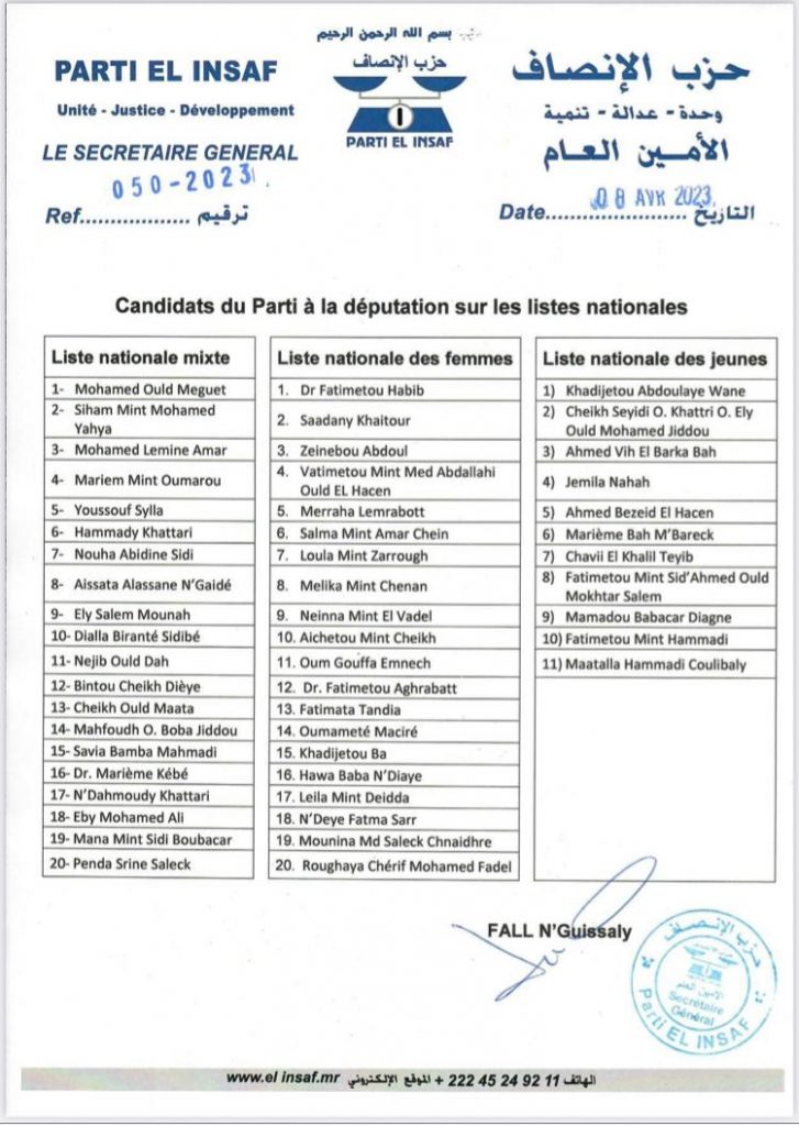 liste nationale parti insav